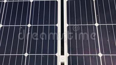 太阳能电池板特写，太阳能生产场.. 可再生太阳能